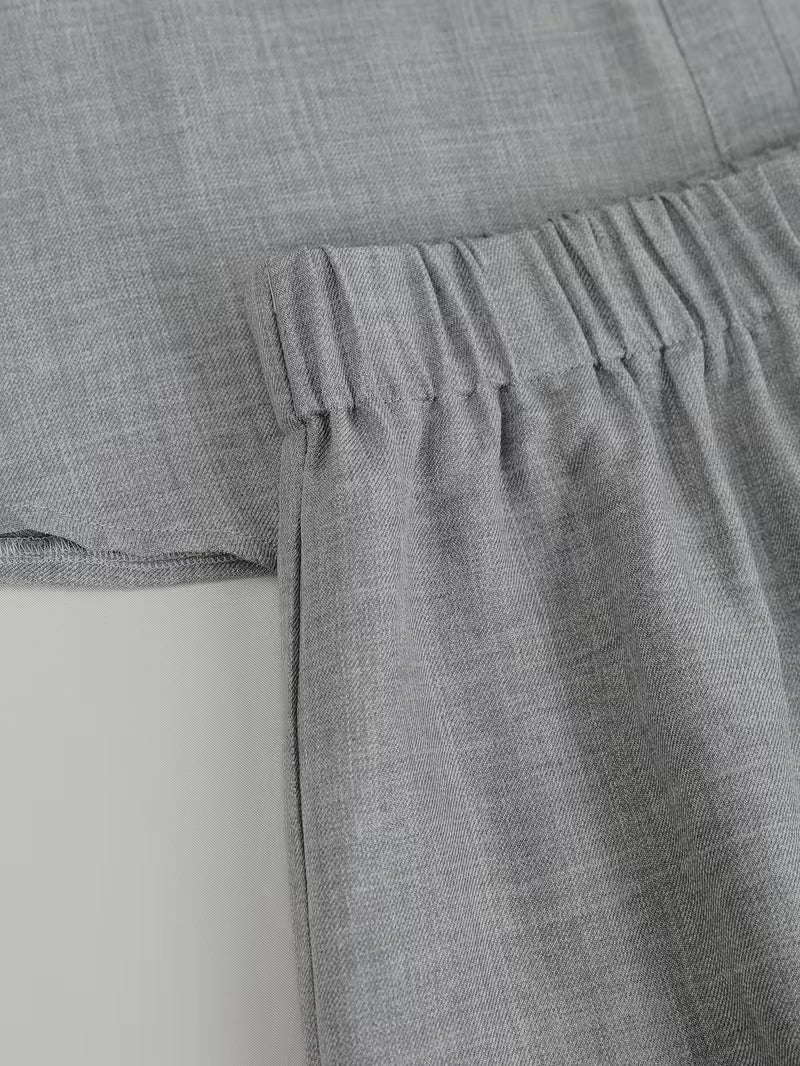 Relaxed Drawstring Co-Ord Set – Lapel Long Sleeve Top & Wide-Leg Pants