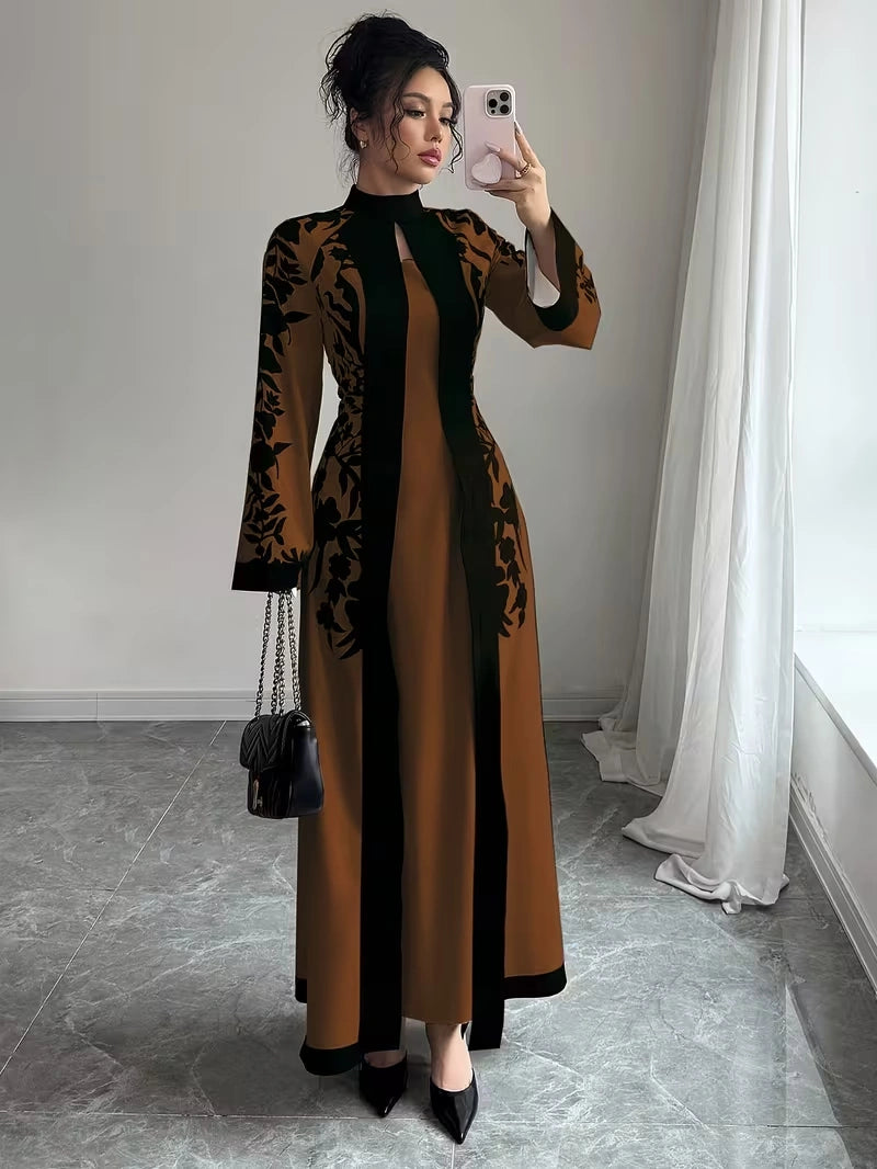 Women's Elegant Floral Print Maxi Dress | Long Sleeve A-Line Party & Evening Dress