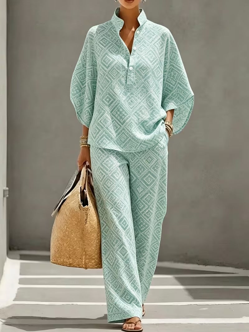 Chic Plus Size Stand Collar Wide Leg Co-Ord