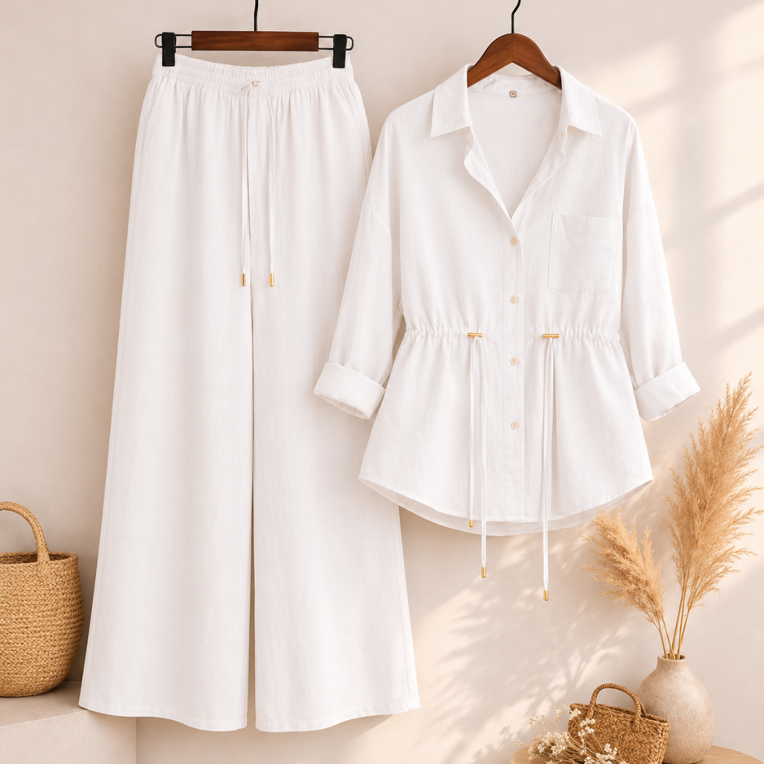 Casual Linen Look Two-Piece Outfit