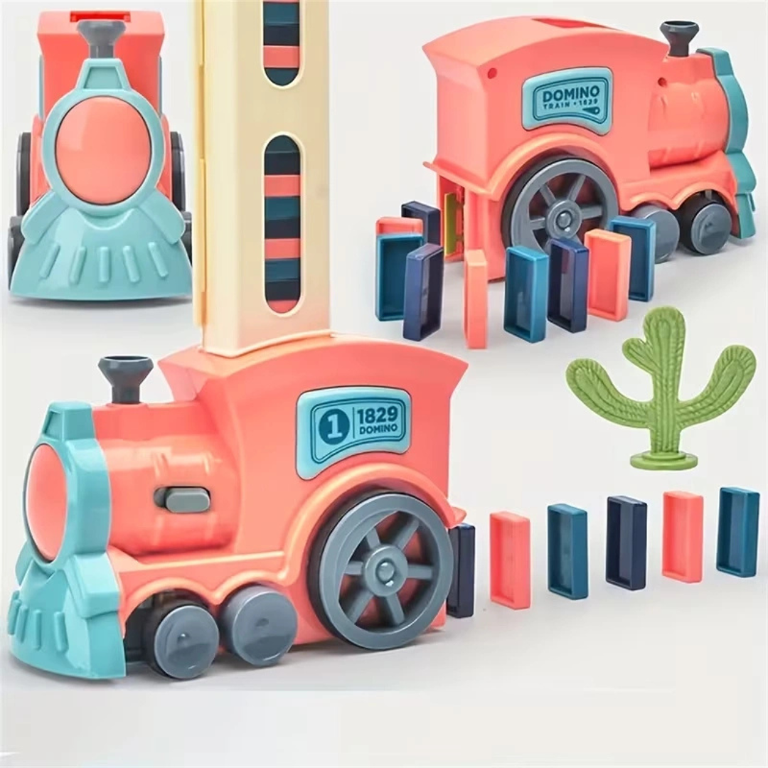 Electric Domino Train Set with Automatic Domino Laying Blocks – Creative STEM Building Toy for Kids (Blue)
