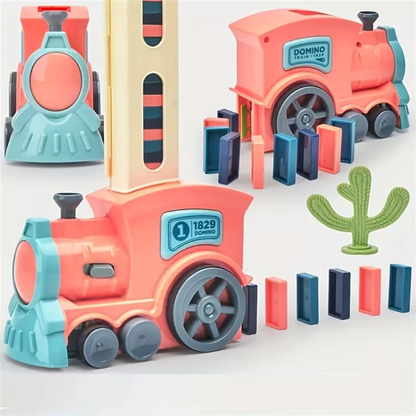 Electric Domino Train Set with Automatic Domino Laying Blocks – Creative STEM Building Toy for Kids (Blue)