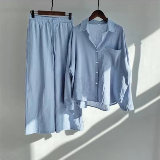 Vintage Chic Oversized Shirt & Wide-Leg Pants Co-Ord Set