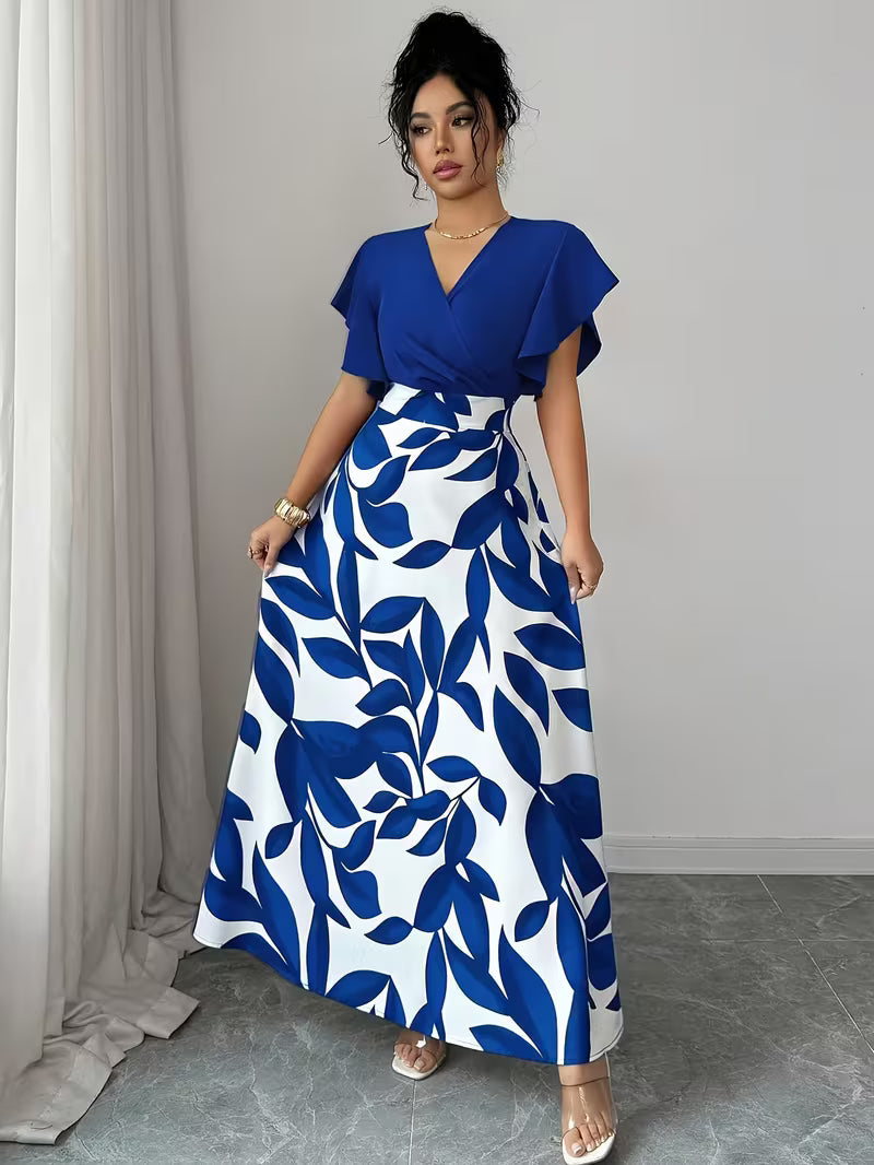 Elegant V-Neck Patchwork A-Line Dress