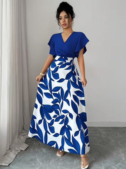 Elegant V-Neck Patchwork A-Line Dress