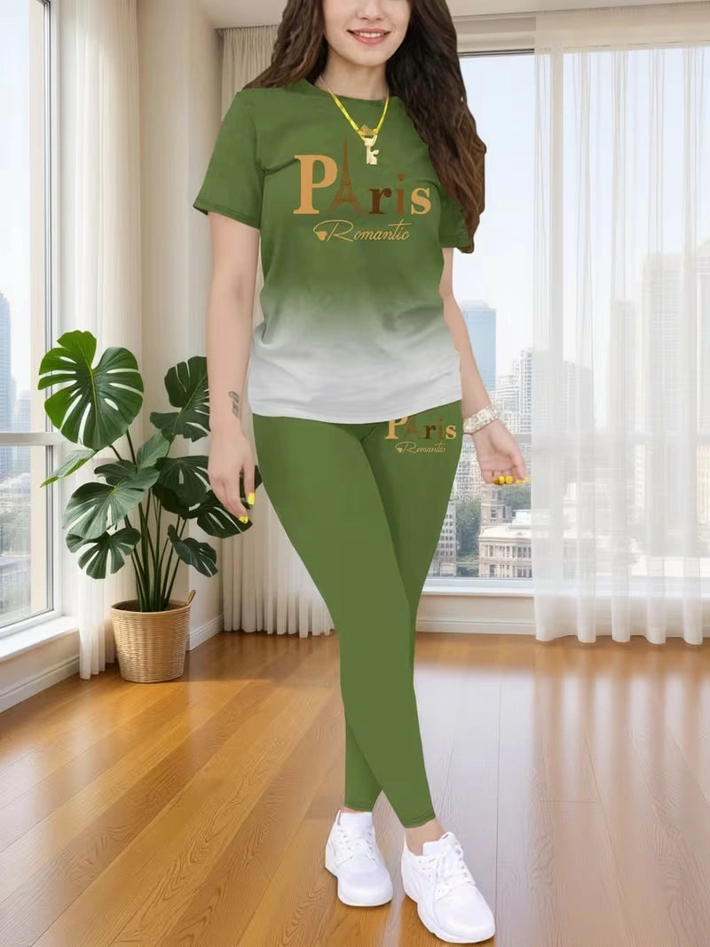 Women's Printed Top & Pants Co-Ord Set | Casual Short Sleeve Crew Neck Outfit