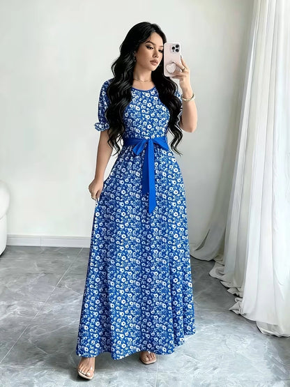 Women's Timeless Polka Dot Midi Dress – Puff Sleeve Belted Fit & Flare Dress