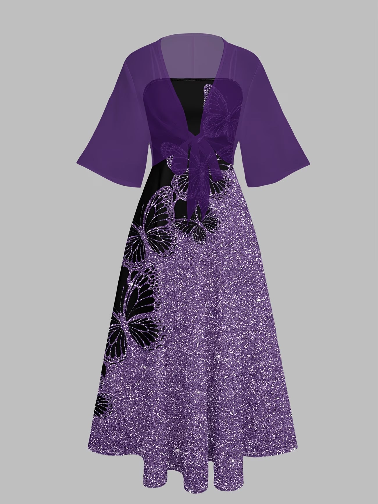 Butterfly Sparkle Black & Purple Dress Set