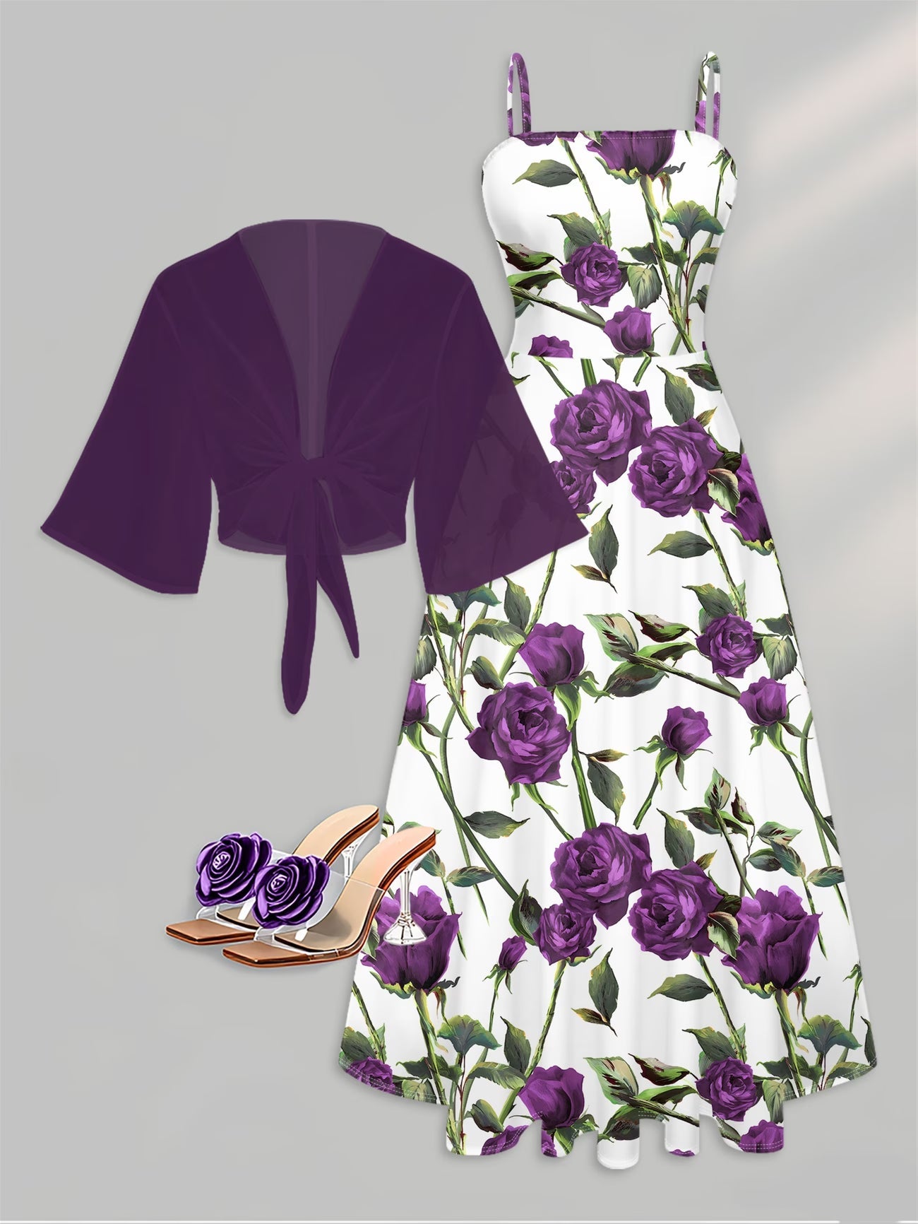 Elegant Women's Vintage Artistic Floral Print Dress Set
