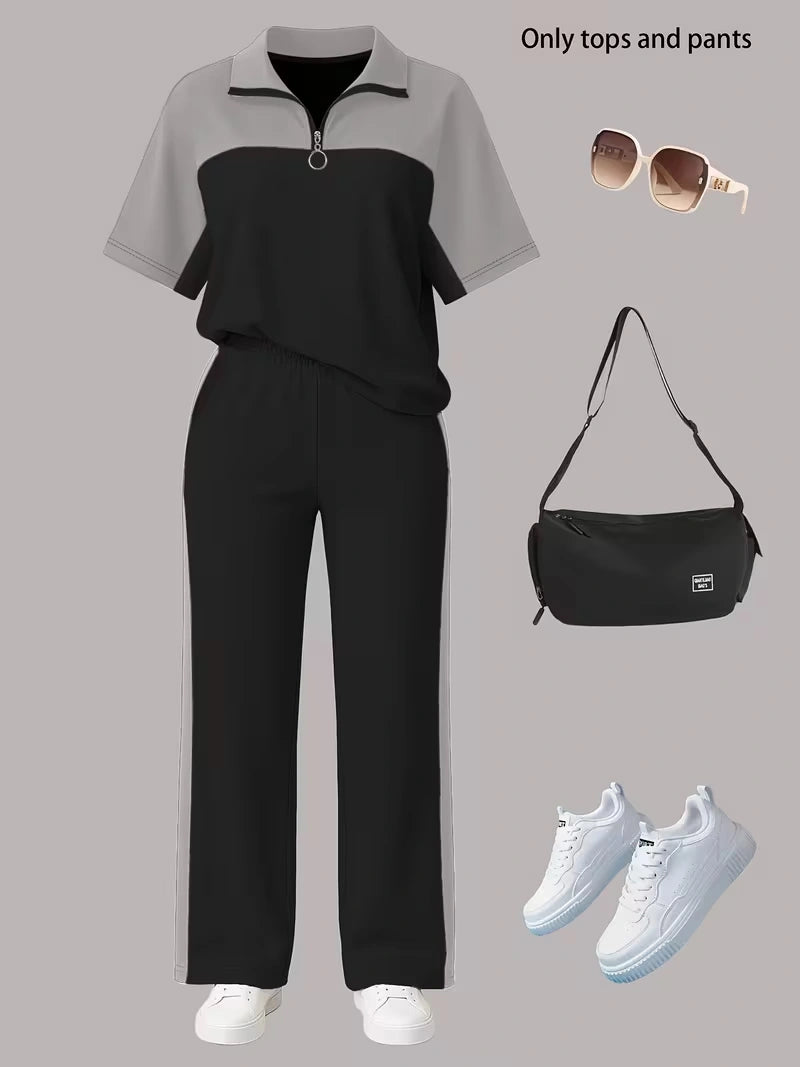 Women's Autumn  Casual Co-Ord Set |T-Shirt & Straight-Leg Pants 2-Piece Outfit