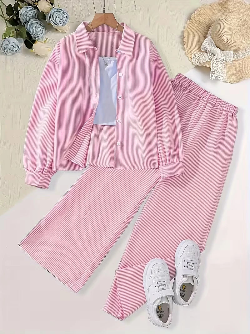 Classic Button-Down Shirt & Wide-Leg Co-Ord Set for Women