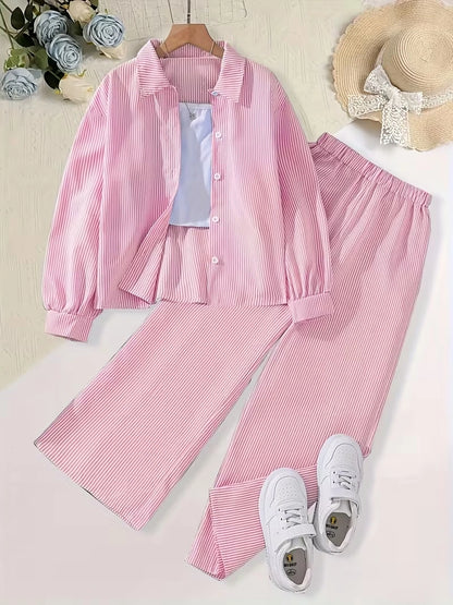 Classic Button-Down Shirt & Wide-Leg Co-Ord Set for Women