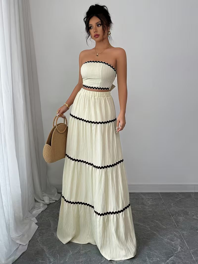 Women’s  Ruched Crop Top & Maxi Skirt Co-Ord Set