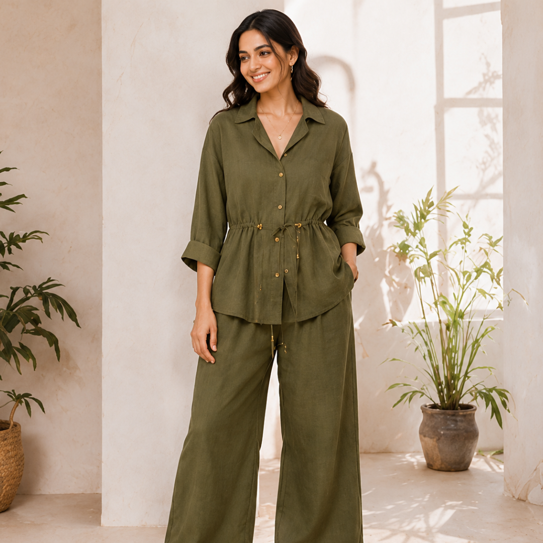 Casual Linen Look Two-Piece Outfit