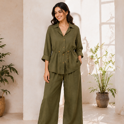 Casual Linen Look Two-Piece Outfit