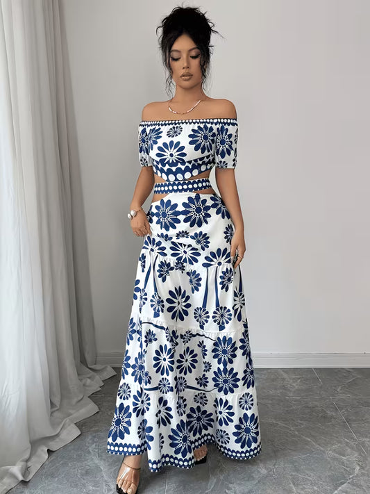 Women’s  Ruched Crop Top & Maxi Skirt Co-Ord Set