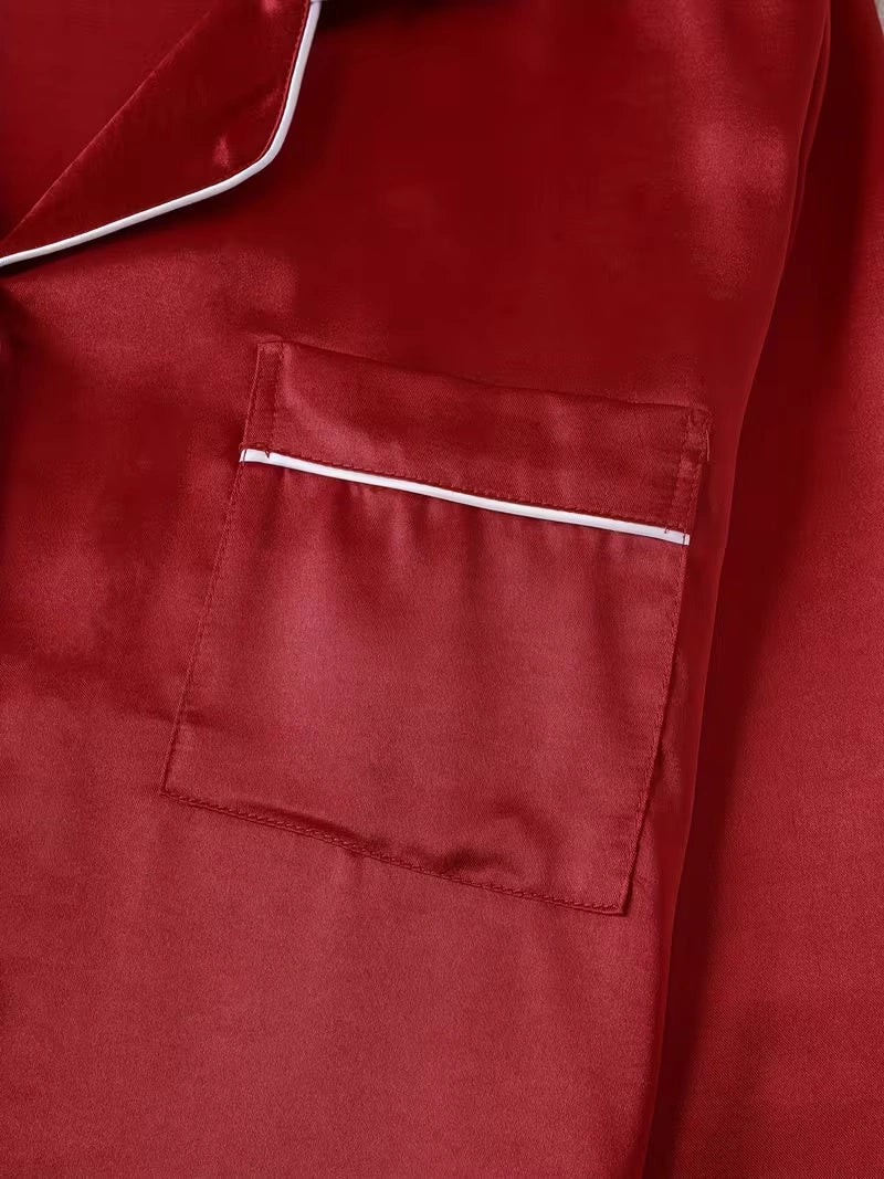 Women's 2-Piece Satin Stripe Pajama Set with Button-Up Shirt & Relaxed Shorts