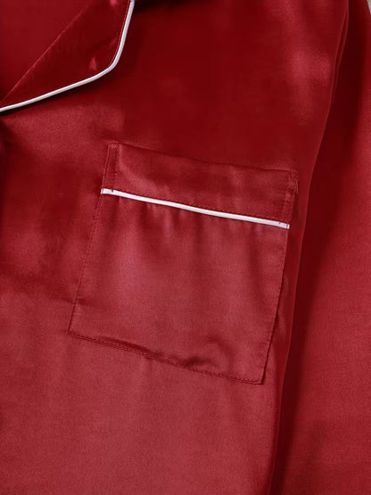 Women's 2-Piece Satin Stripe Pajama Set with Button-Up Shirt & Relaxed Shorts