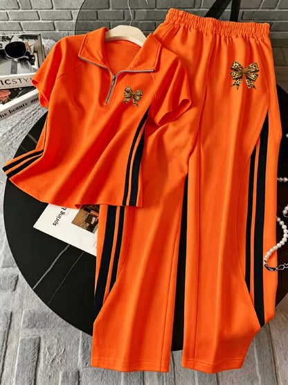 Women’s Collared Half-Zip Top & Wide-Leg Pants Co-Ord Set