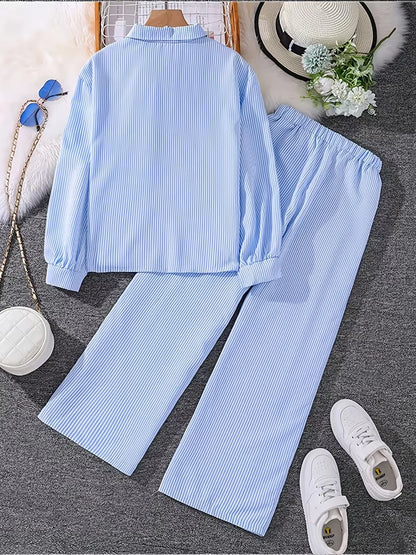 Classic Button-Down Shirt & Wide-Leg Co-Ord Set for Women