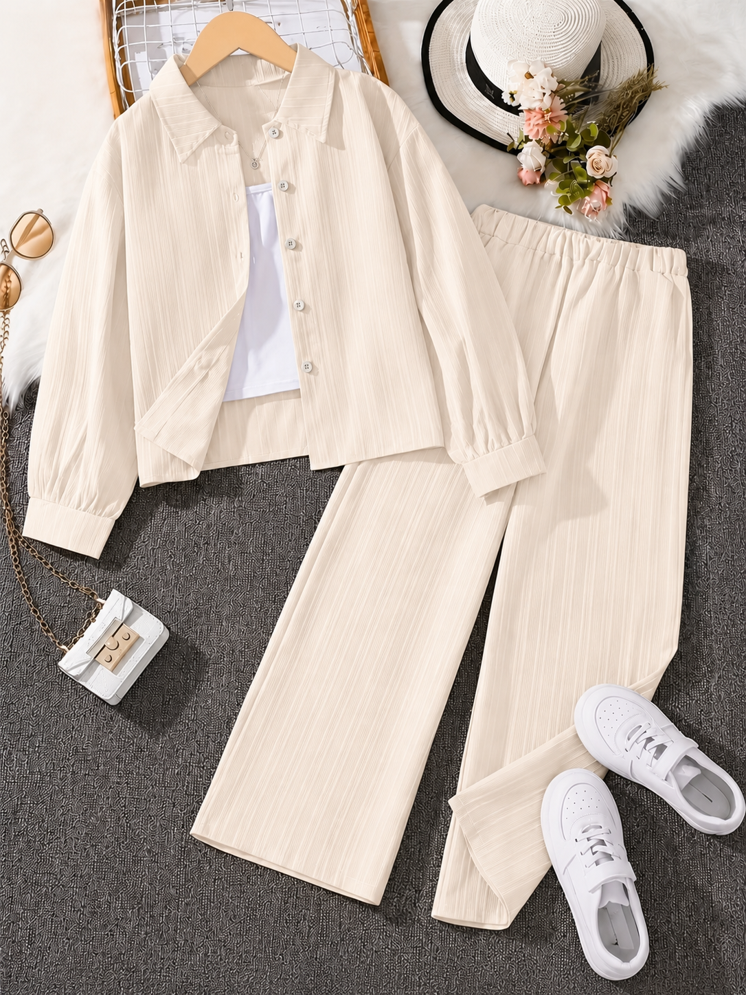 Classic Button-Down Shirt & Wide-Leg Co-Ord Set for Women