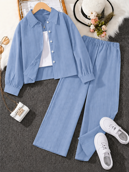 Classic Button-Down Shirt & Wide-Leg Co-Ord Set for Women