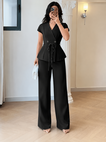 Elegant Flared Sleeve Belted Co-Ord Set for Women