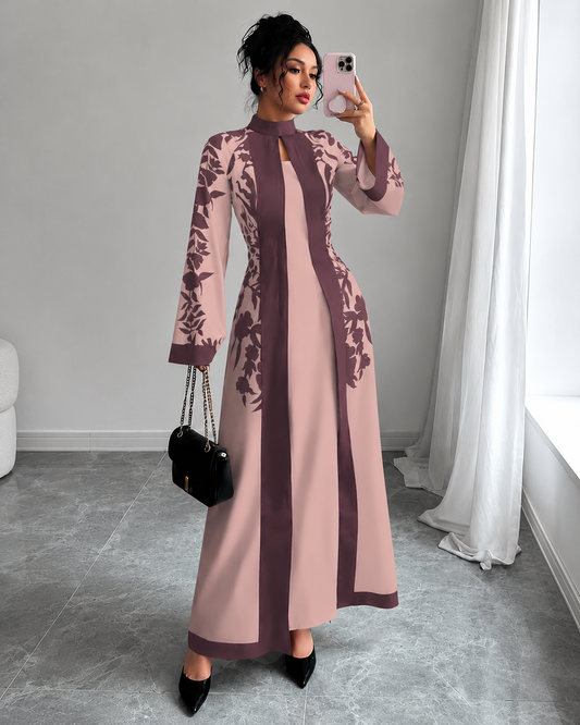 Women's Elegant Floral Print Maxi Dress | Long Sleeve A-Line Party & Evening Dress