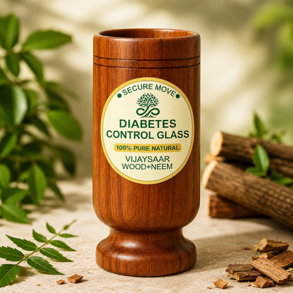Secure Move Vijaysaar Wood + Neem Sugar Support Glass | Ayurvedic Diabetes Wellness Tumbler
