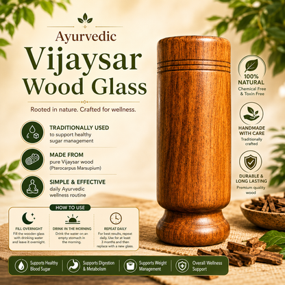 Secure Move Vijaysaar Wood + Neem Sugar Support Glass | Ayurvedic Diabetes Wellness Tumbler
