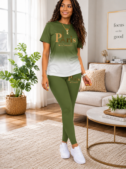 Women's Printed Top & Pants Co-Ord Set | Casual Short Sleeve Crew Neck Outfit