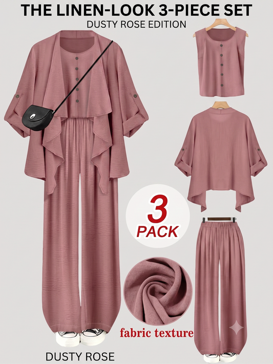 Elegant 3-Piece Co-Ord Set – Cardigan Jacket, Sleeveless Top & Relaxed Pants