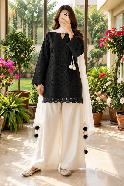 Women’s Embroidered Kurti Palazzo Set with Dupatta