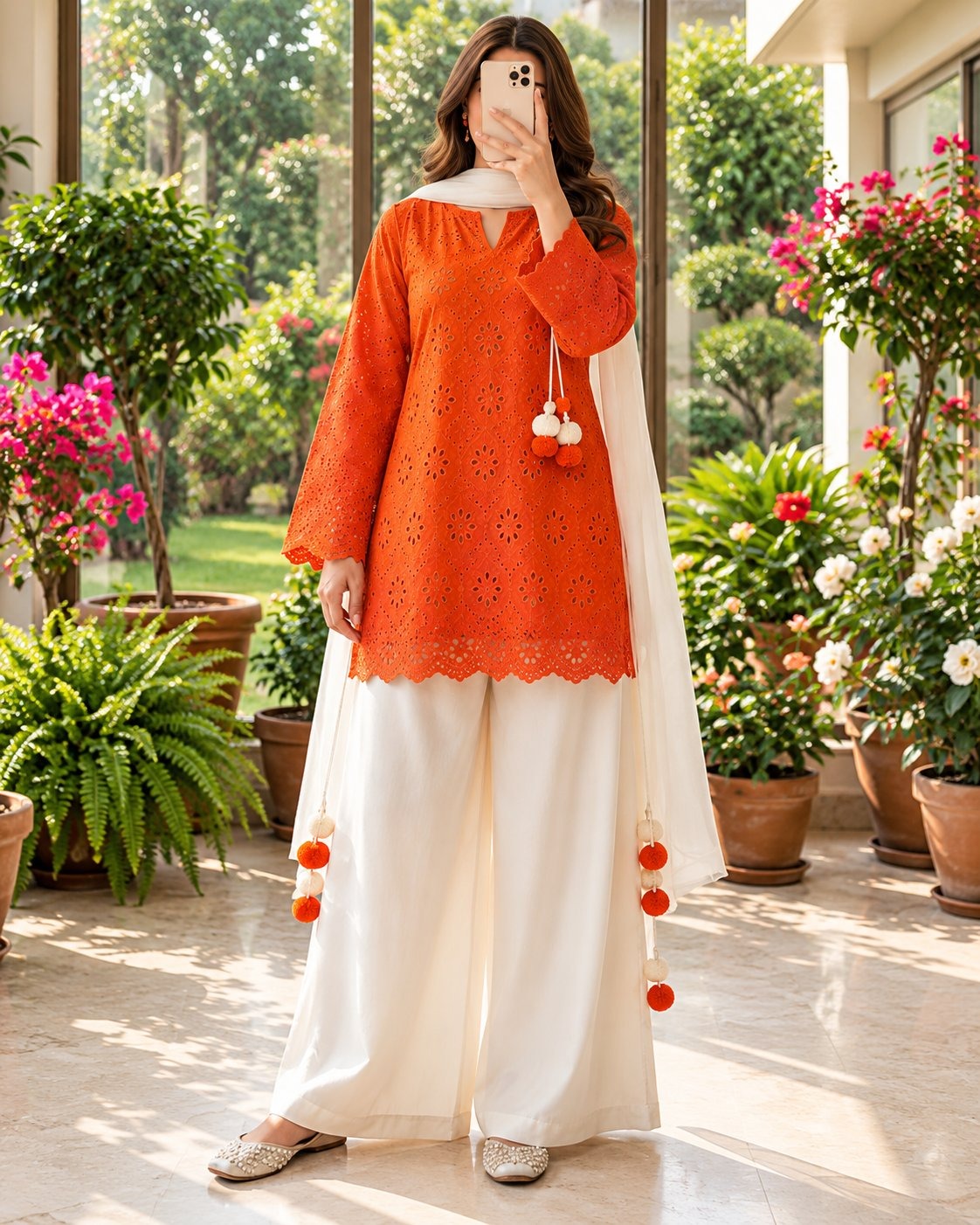 Women’s Embroidered Kurti Palazzo Set with Dupatta