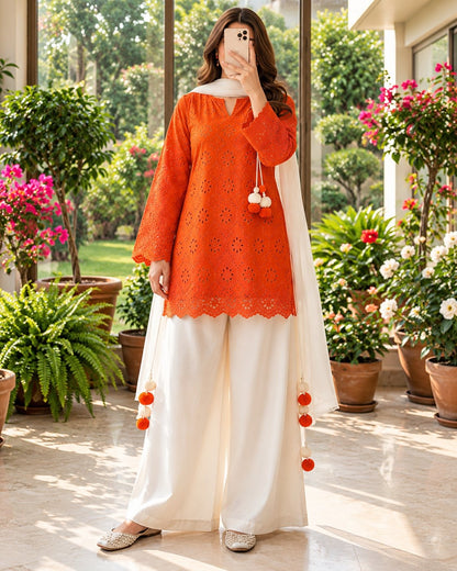 Women’s Embroidered Kurti Palazzo Set with Dupatta