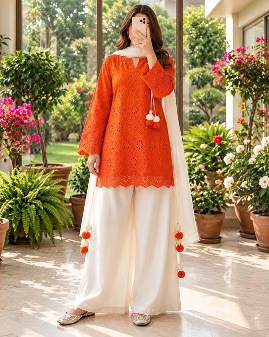 Women’s Embroidered Kurti Palazzo Set with Dupatta