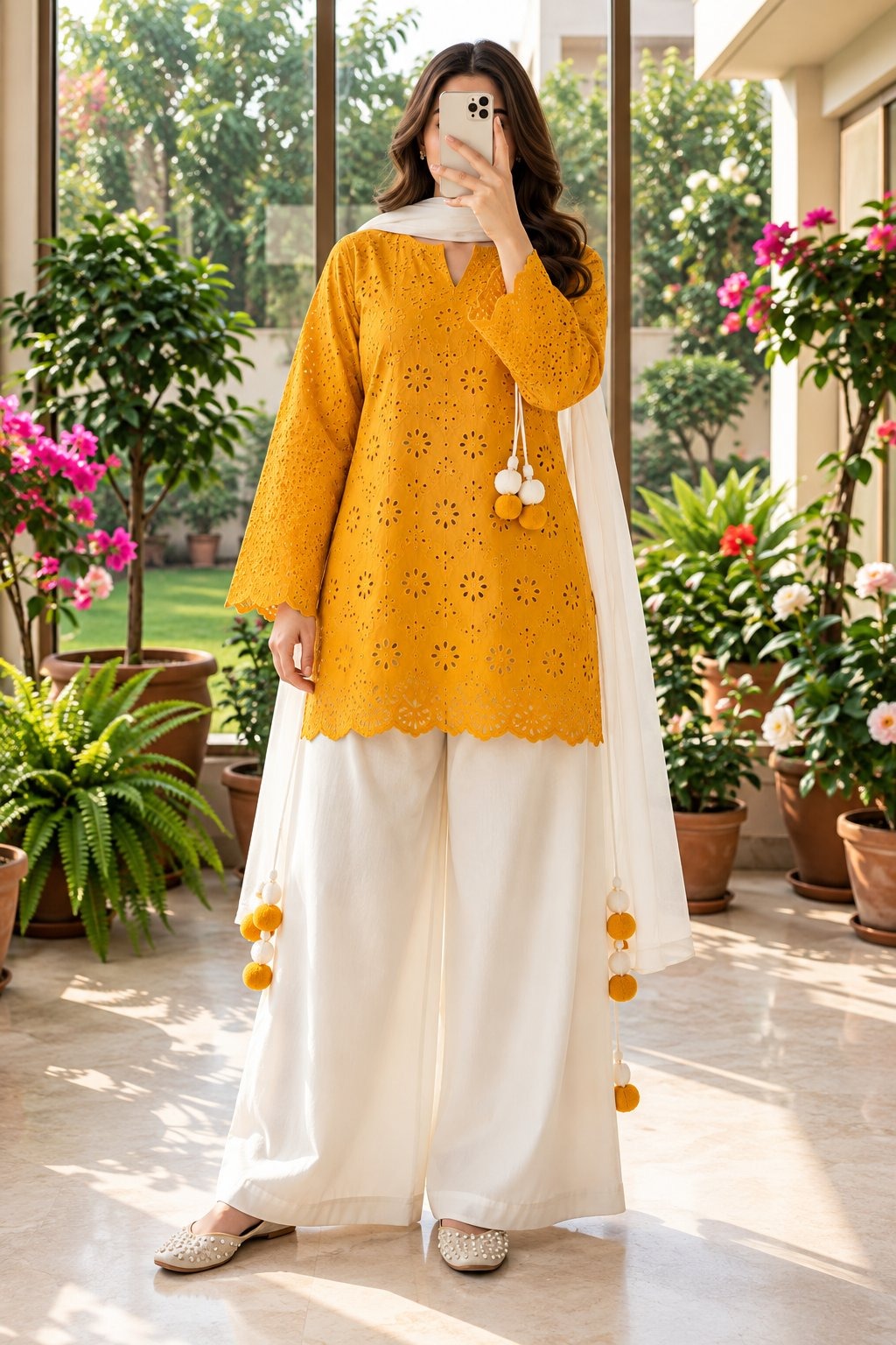 Women’s Embroidered Kurti Palazzo Set with Dupatta