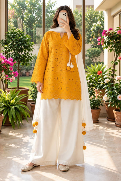 Women’s Embroidered Kurti Palazzo Set with Dupatta