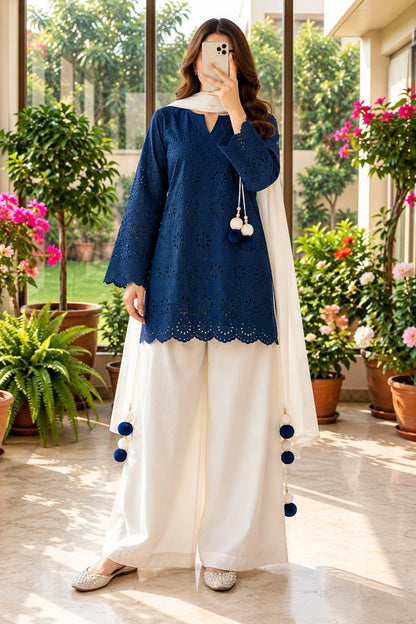 Women’s Embroidered Kurti Palazzo Set with Dupatta