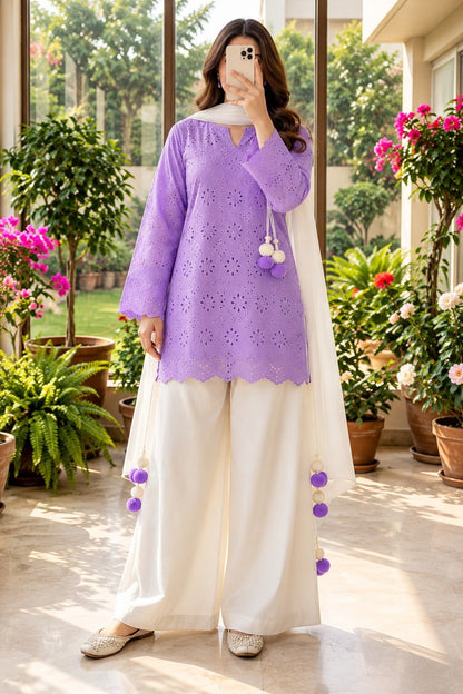 Women’s Embroidered Kurti Palazzo Set with Dupatta
