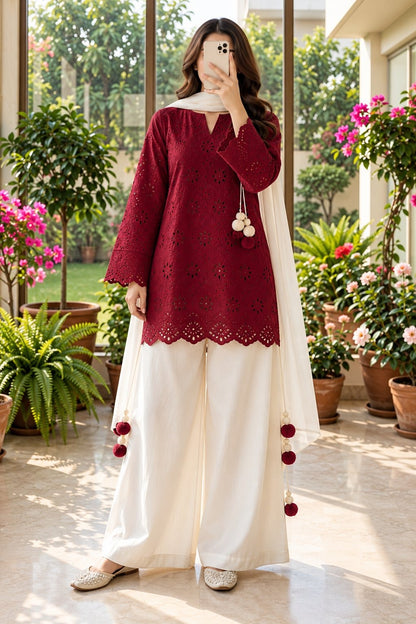 Women’s Embroidered Kurti Palazzo Set with Dupatta