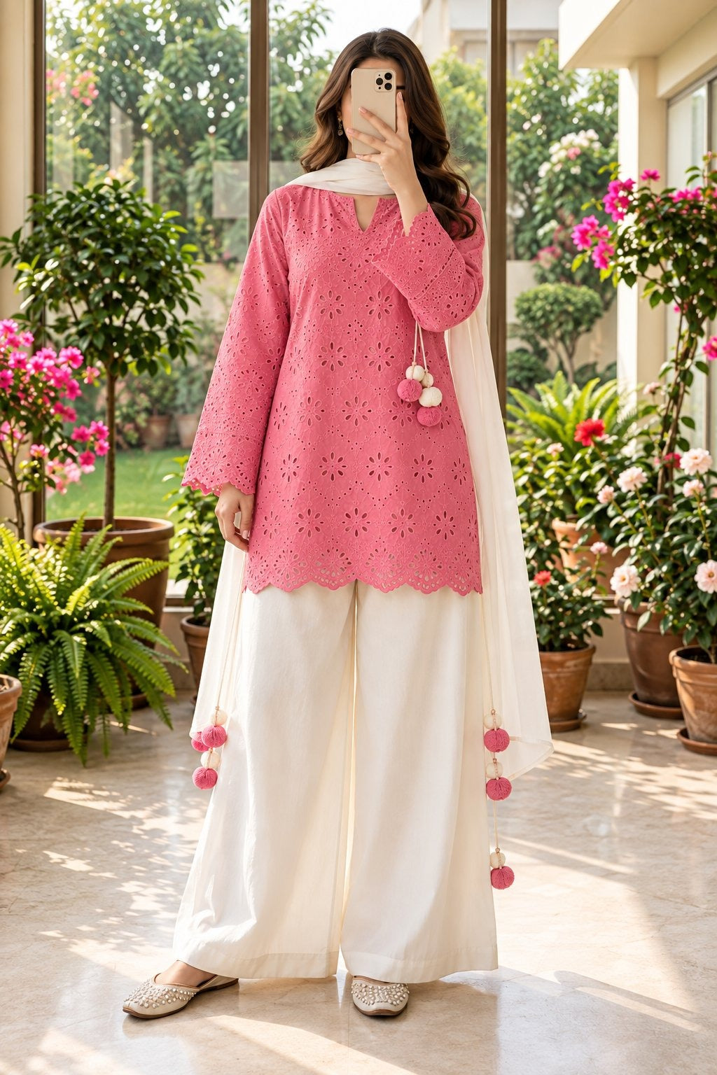 Women’s Embroidered Kurti Palazzo Set with Dupatta