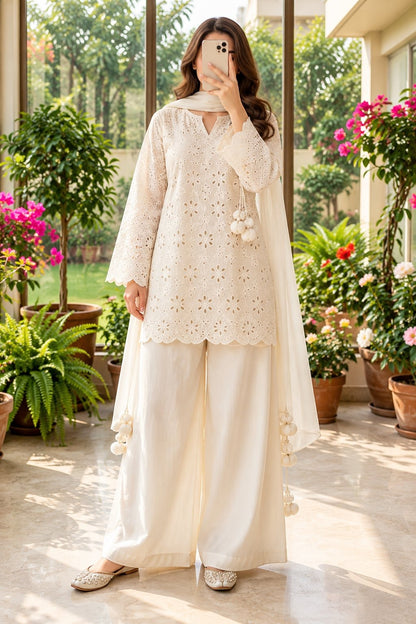 Women’s Embroidered Kurti Palazzo Set with Dupatta