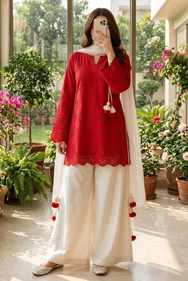 Women’s Embroidered Kurti Palazzo Set with Dupatta