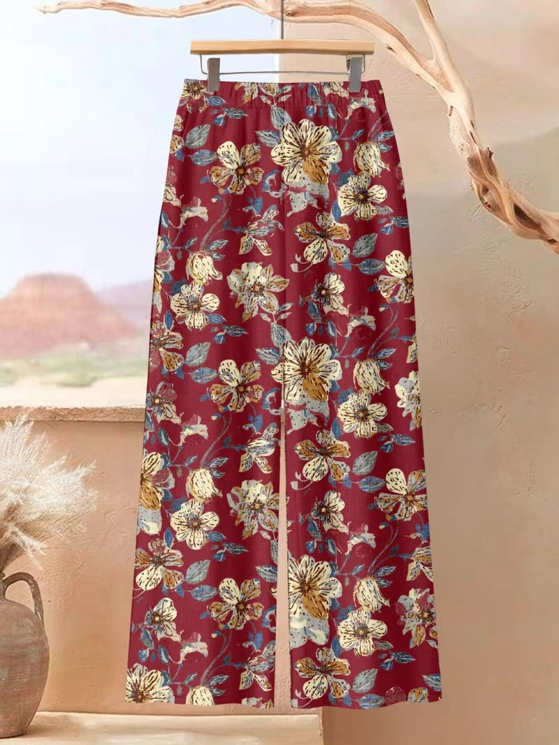Plus Size Floral Elegance Co-Ord Set with Asymmetrical Tunic & Wide-Leg Pants