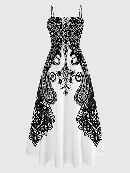 Elegant Women's Vintage Artistic Floral Print Dress Set