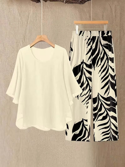 Chiffon Co-Ord Set – Batwing Sleeve Loose Top & Wide-Leg Pants (2-Piece)