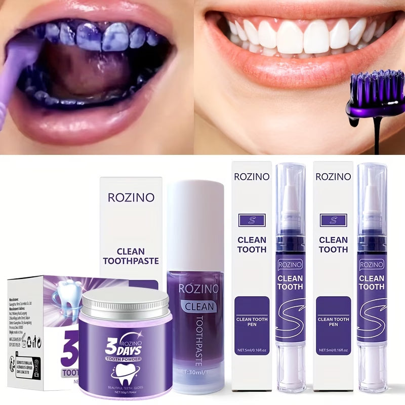 4PCS Advanced Teeth Brightening Kit | Toothpaste, Tooth Powder & Whitening Pen Set | Fresh Breath & Gum Care