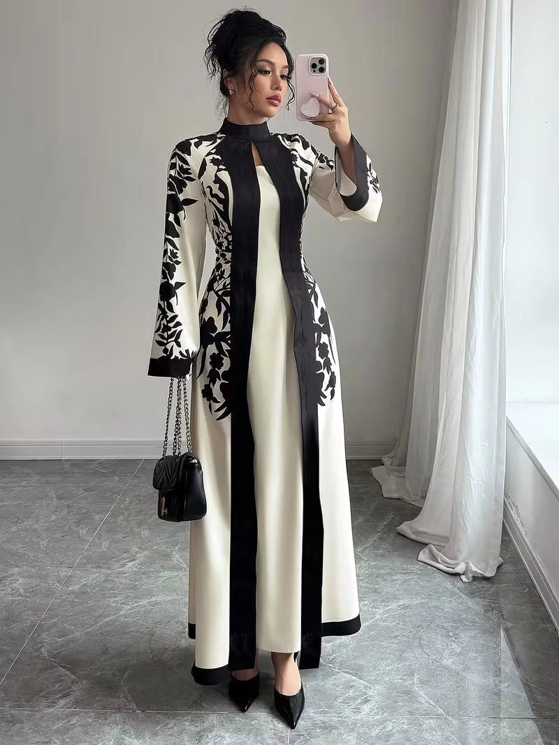Women's Elegant Floral Print Maxi Dress | Long Sleeve A-Line Party & Evening Dress