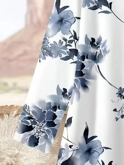 Plus Size Floral Elegance Co-Ord Set with Asymmetrical Tunic & Wide-Leg Pants